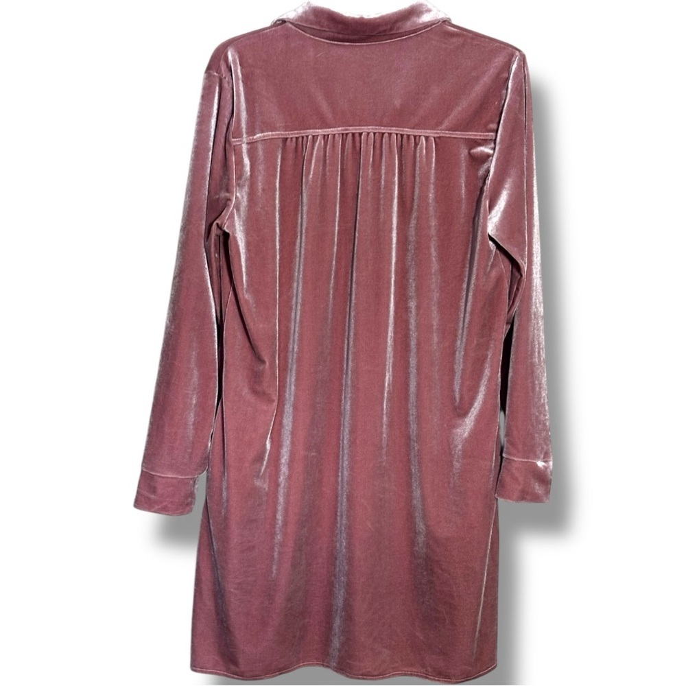 Rose/Mauve Velvet Long Sleeve Button Down Collared Mini Shirt Dress - Picture 16 of 16